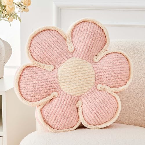 Kcvvcr Flower Pillow, Soft Flower Decorative Throw Pillow, Cute Daisy Flower Shaped Seating Floor Cushion Room Décor Plush Pillows for Sofa Couch Bed (13.7 Inch, Light Pink)