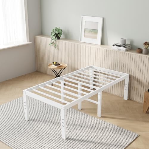 Novilla Twin Bed Frame, 18 Inch Metal Platform Bed Frame Twin Size with Storage Space Under Bed, Heavy Duty Steel Slat Support, Easy Assembly, No Box Spring Needed, White