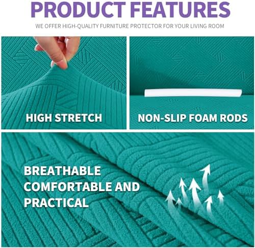ZNSAYOTX Super Stretch Sofa Cover (72"-92"), New Striped Sofa Covers Fitted Slipcovers with Elastic Bottom, Dog Cat Pets Proof Spandex Washable Fabric Comfortable & Durable (Sofa, Peacock Teal)