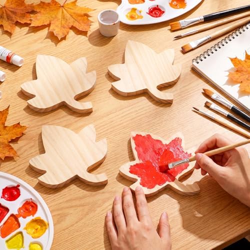 Jetec 9 Pcs 6 Inch Fall Maple Leaves Unfinished Wooden Signs Thanksgiving