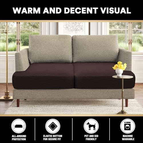 PrinceDeco Stretch T Cushion Loveseat Slipcovers Washable,Pet-Friendly,Brown