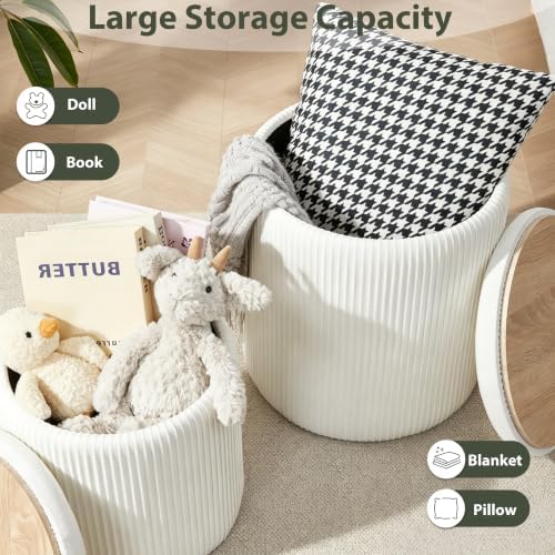 Royal Windsor Round Ottoman with Storage Set of 2, Storage Vanity Stool