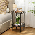 Small Oval Side Table with Storage, 2-Tier Black End Table for Small Space