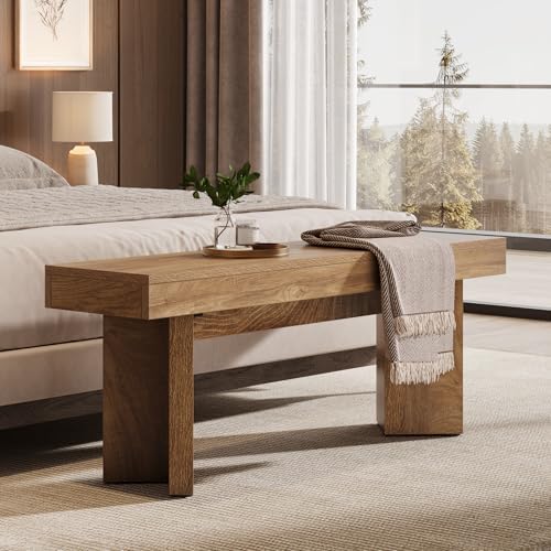 Tribesigns 47" Wooden Entryway Bench, Farmhouse Indoor End of Bed Bench, Long Table Benches Seat for Bedroom, Hallway, Foyer, End of Bed (Rustic Brown)