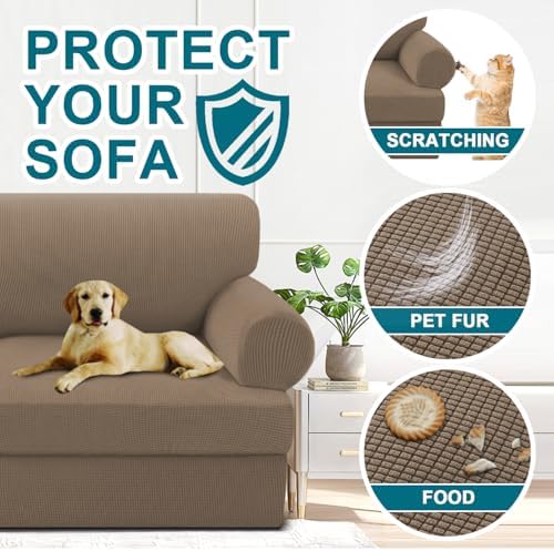 Turquoize T Cushion Chair Slipcover Armchair Slipcover for Living Room Stretch Sofa Couch Cover Soft Armchair Cover Washable Furniture Covers with Individual T Cushion Seat Covers (Chair, Macchiato)