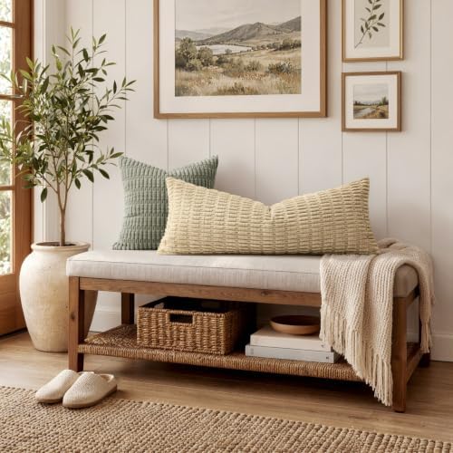 MIULEE Lumbar Corduroy Throw Pillow Cover for Bed 14x36 Tan