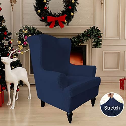 Easy-Going Stretch Wingback Chair Sofa Slipcover Navy