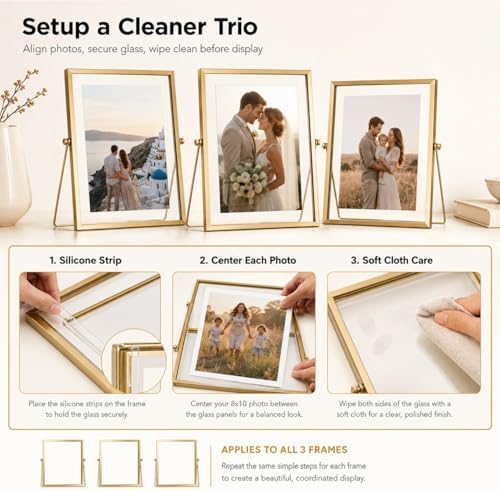 AceList Floating Picture Frame, 3 Pack 8x10 Gold Double Glass