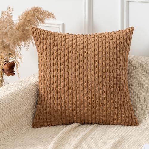 Kevin Textile Soft Corduroy 16x16 Inch Pillow Covers 2 Pack, Khaki