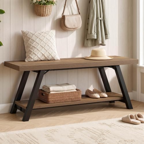 LVB Entryway Bench with Storage, Wood Bench for Entryway, 47 in