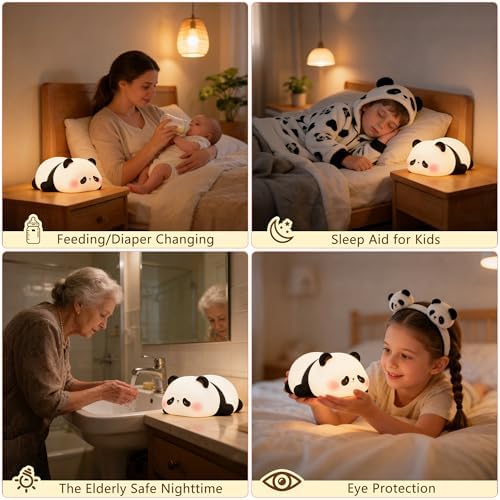 FAMIDUO Panda Night Light, Squishy Silicone Dimmable Touch Lamp,Panda Gift