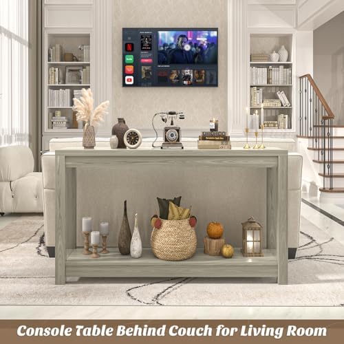 Besiost 47" Farmhouse Wood Entryway Table Narrow Console Table with Storage Behind Couch Sofa Table with Shelves Entry Way Table with Open Storage,Classical Washed Oak