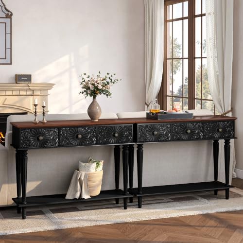 Vintage Console Table with 3 Embossed Floral Drawers for Entryway