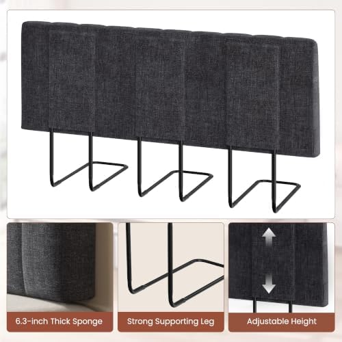 6.3" Upholstered Headboard for King Size Bed, Soft Chenille Fabric, Grey
