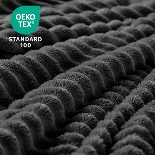 BEDELITE 3D Ribbed Charcoal Grey Blankets Queen Size for Bed, 90x90 Inch