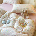 Girls Striped Duvet Cover Set 100% Cotton Queen(90"x90"),Pink Fish