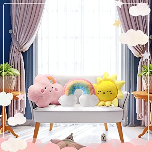 Queekay Set of 3 Kids Cloud Rainbow Pillows Sun Plush Decor, Cute Style