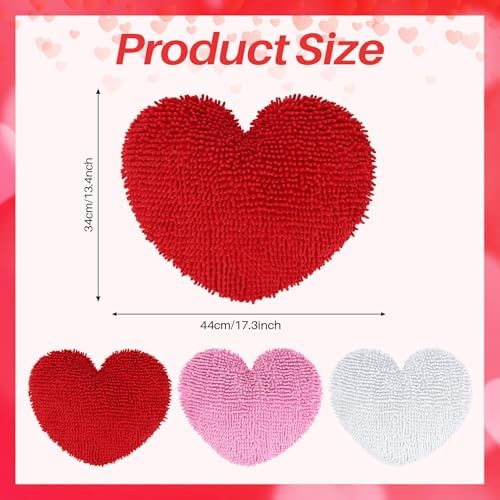 Cumule 3Pcs Valentine's Day Heart Pillows Plush Large Love Heart Pillows Red Ivory Pink Pillows for Valentines Day Living Room Bedroom Decor
