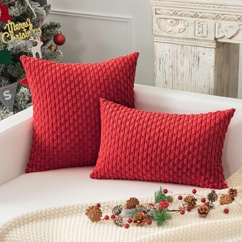 Kevin Textile Soft Corduroy 24x24 Inch Pillow Covers 2 Pack, Red