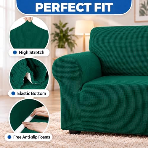 KEKUOU Stretch Couch Covers for Sofa, 3 Cushion Couch Slipcover,Hunter