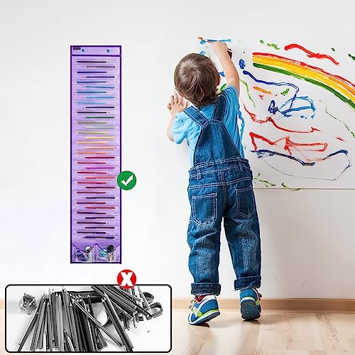 Hanging Pencil Holder Classroom Pencil Parking Pocket Chart Numbered Pencil Dispenser Organizer as Back to School Essentials (1 Pack-Purple)