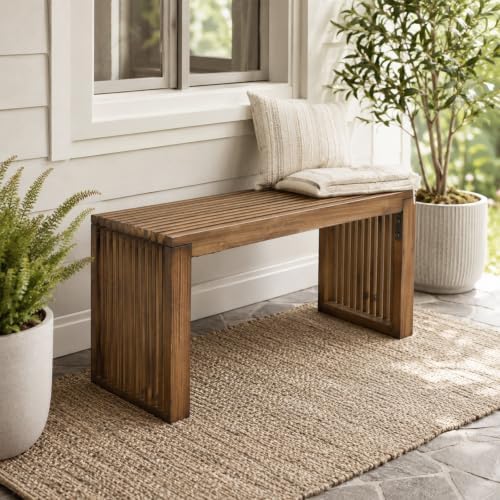 Solid Wood Slatted Entryway Bench 30" Farmhouse for Dining Room,Living Room