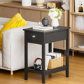 SEJOV Narrow Side Table, Small Black End Table with Drawer & Storage Shelve