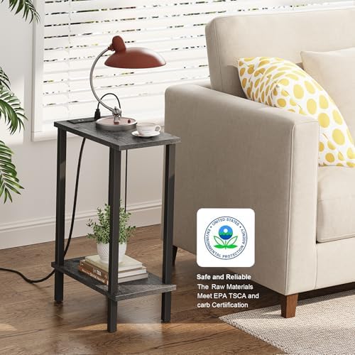 TUTOTAK Narrow Side Table, 2-Tier Small End Table with Charging Station