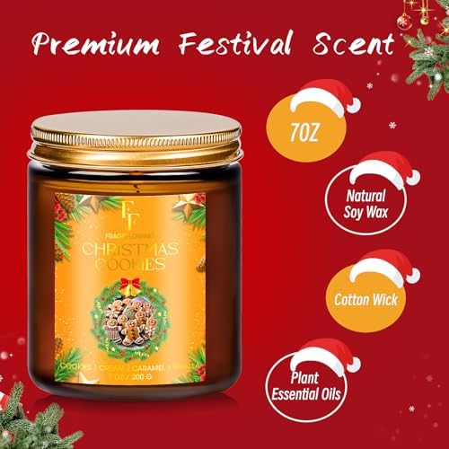 Christmas Candle, Christmas Cookies Scented Candles for Home, Holiday Candles Natural Soy Candle, Aromatherapy Candle 7 oz Jar Candles Christmas Gift for Women Men