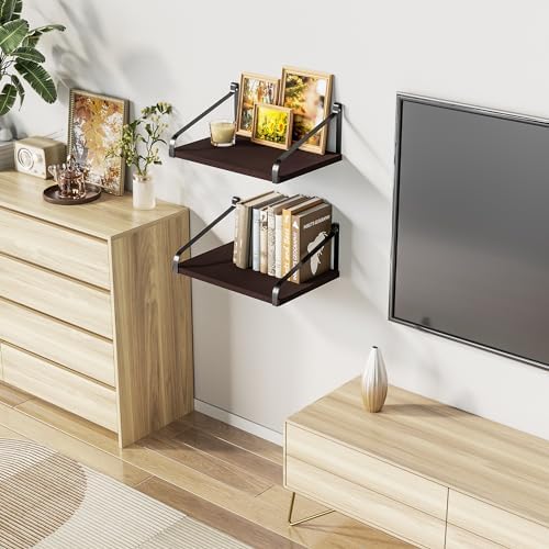 Love-KANKEI Deep Wide Floating Shelves,Solid Wood,16.5"x12",Dark Walnut