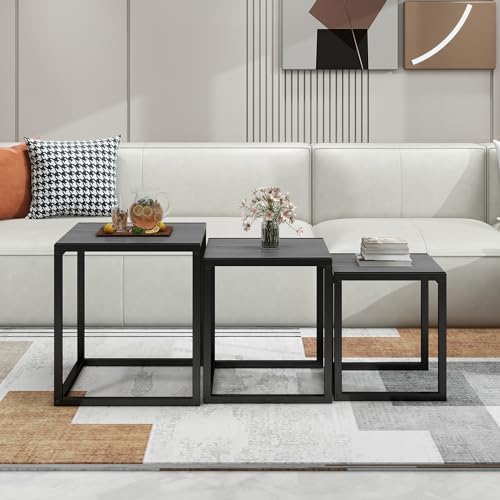 Nesting Coffee Table Set of 3, Stacking Metal Side Tables, Grey