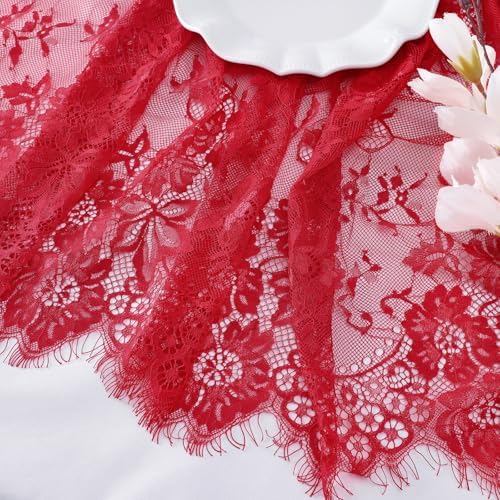 Red Lace Tablecloth 60x120 Inch Rectangular Embroidered Floral Table Cover