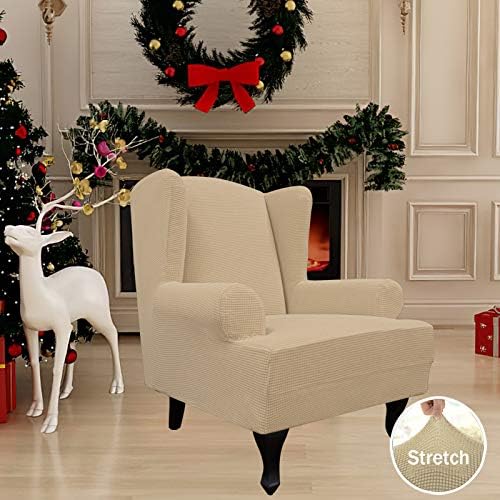 Easy-Going Stretch Large Wingback Chair Sofa Slipcover Sand