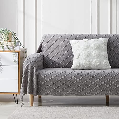 BOURINA Light Grey Throw Blanket 50x90Inch Boho Knit Soft Throw Bed Blanket