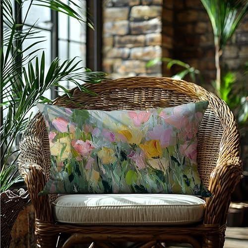 Abstract Spring Wildflower Floral Colorful Pillow Covers 12x20 Double-Sided,Rustic Cottagecore Colorful Flower Botanical Decorative Throw Pillow Covers for Home Bedroom Living Room