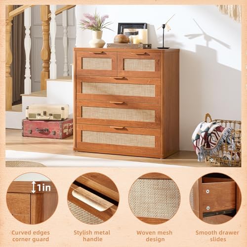 LEYAOYAO Rattan Dresser for Bedroom, 33.5" Small Chest of Drawers