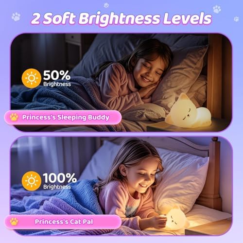 Cat Night Light for Kids 16 Colors, Silicone Squishy Girls Cat Themed Gifts