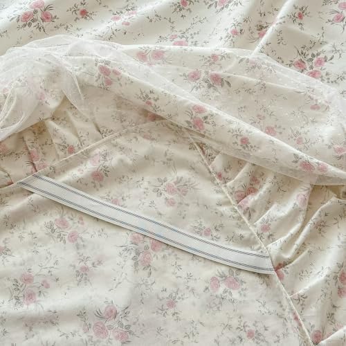 Floral Full Size Cotton Duvet Cover Set with 2 Pillowcases,80"×90"