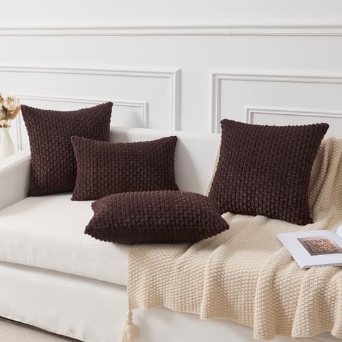 Kevin Textile Soft Corduroy 12"x20" Lumbar Pillow Covers 2 Pack, Coffee