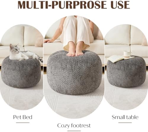 SHOUREN Stuffed Round Ottoman,Pouf Ottoman Foot Rest,20 X 15,Brown