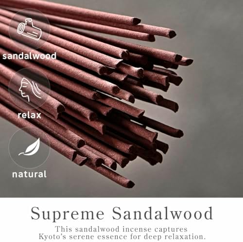 なごみ工房 Kyoto Sandalwood Incense Sticks - Japanese Temple Aroma, Ideal for Relaxation & Meditation, Approx. 60 Sticks (0.044 Pounds) - Premium Quality Incense for Spiritual & Home Use Nagomikobo