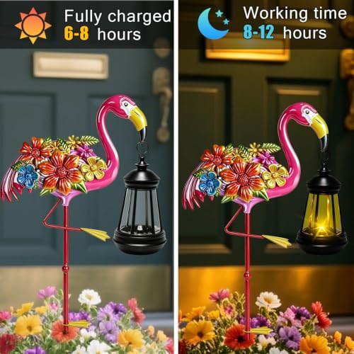 32.28in Pink Flamingo Garden Stakes with Solar Lights Outdoor Decor Gifts