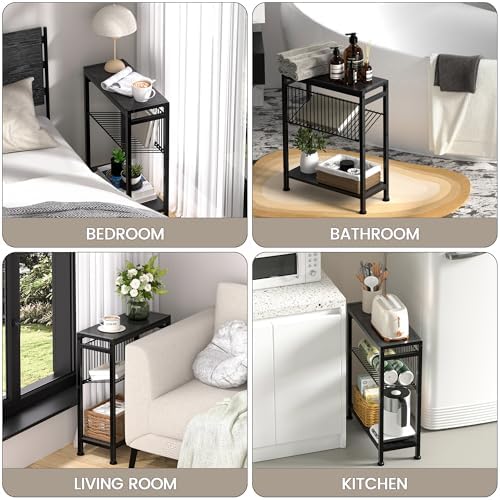 Narrow Side Table Set of 2, 3-Tier End Table, Small Nightstand
