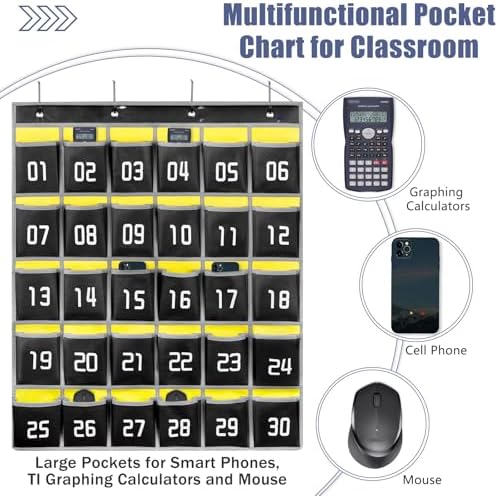 Loghot 30 Numbered Pockets Classroom Pocket Chart for Cell Phone Holder