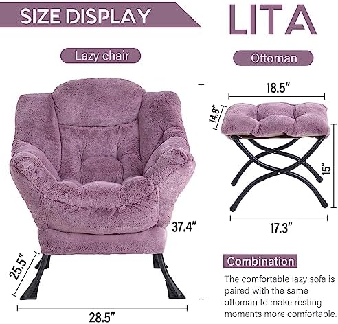 LITA Lazy Chair with Ottoman, Comfy Accent Reading Chair