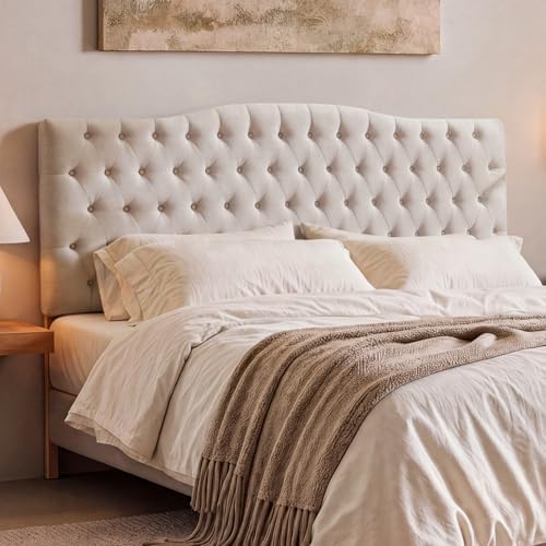 Iroomy Upholstered High Queen Headboard, Button Diamond Tufted Headboard with Adjustable Height and Solid Wood Leg, Linen Fabric Padded Headboards for Queen Size Bed, Mordern Head Board