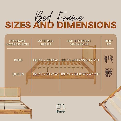 Bme Oliver 15-Inch Queen Bedframe with Rattan Headboard, Bohemian, Caramel