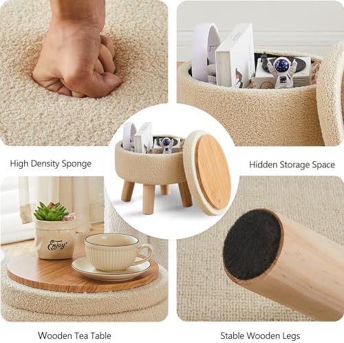 Wimarsbon Round Storage Ottoman,Footstool with Padded Seat and Wood Legs
