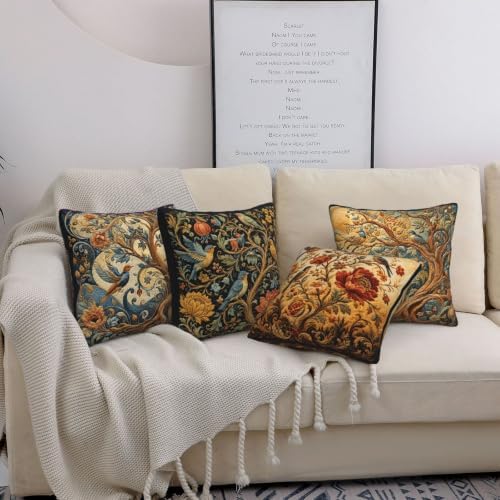 Bird Print Decorative Throw Pillow Covers 18x18 Inch Set of 4