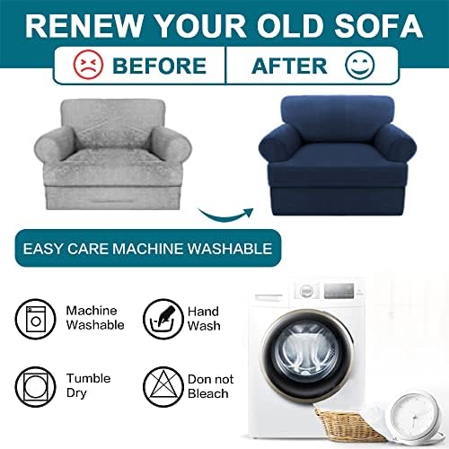 Turquoize T Cushion Chair Slipcover Armchair Slipcover for Living Room Stretch Sofa Couch Cover Soft Armchair Cover Washable Furniture Covers with Individual T Cushion Seat Covers (Chair, Navy)